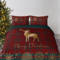 Pościel Świąteczna 160x200  Renifer Świąteczny Holland Kratka MERRY CHRISTMAS  