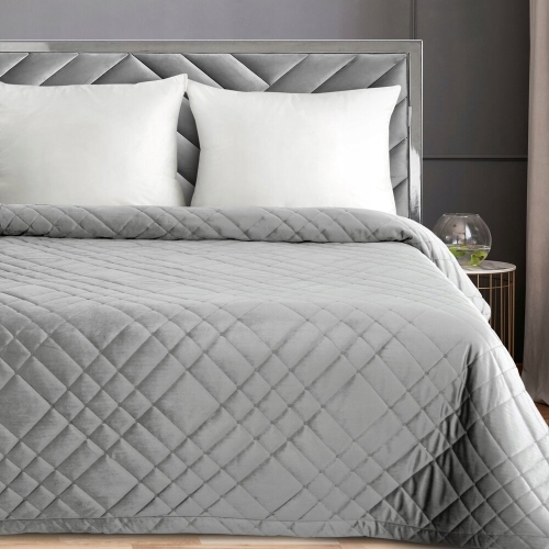 Narzuta dekoracyjna 170x210 Srebrna welwetowa geometryczne pikowanie  