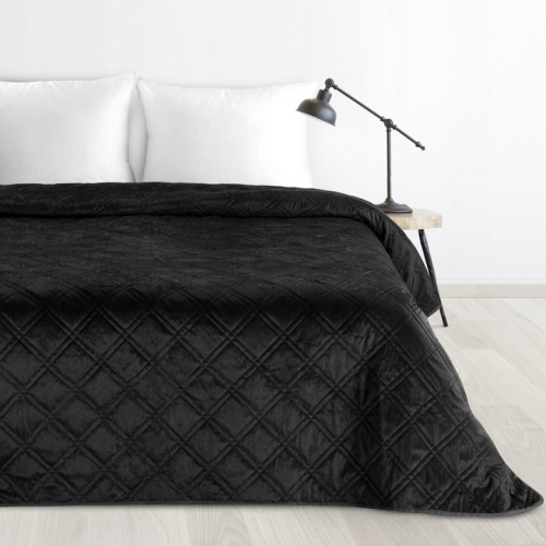 Narzuta dekoracyjna 200x220 Czarna welwetowa geometryczne pikowanie   