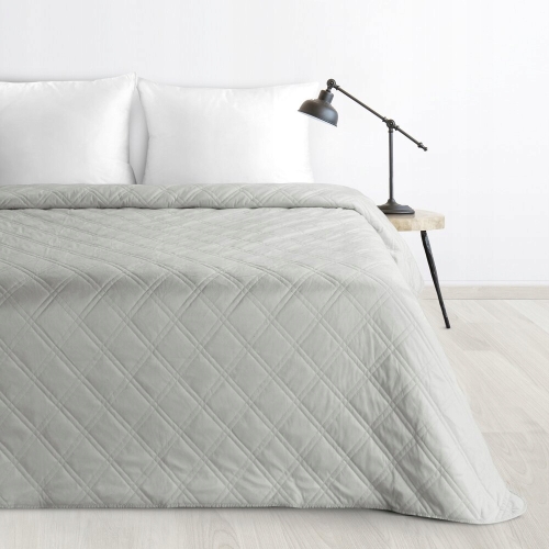 Narzuta dekoracyjna 220x240 Srebrna welwetowa geometryczne pikowanie    