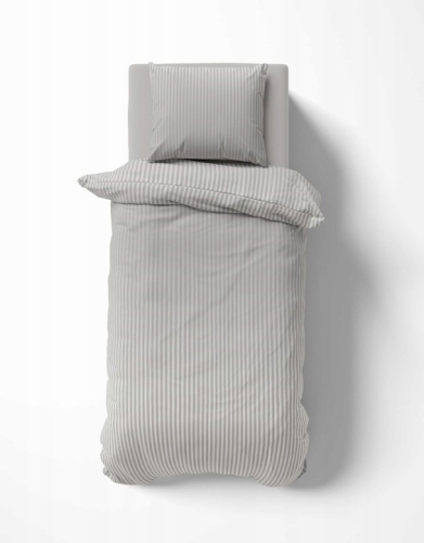 Pościel Satynowa 140x200 Gładka w Pasy Premium j.szary 