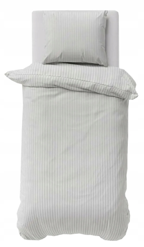 Pościel Satynowa 140x200 Gładka w Pasy Premium srebrny 