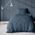 Pościel Satynowa 140x200 Gładka w Pasy Premium niebieski