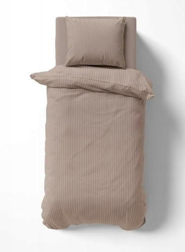 Pościel Satynowa 140x200 Gładka w Pasy Premium c. beż taupe 