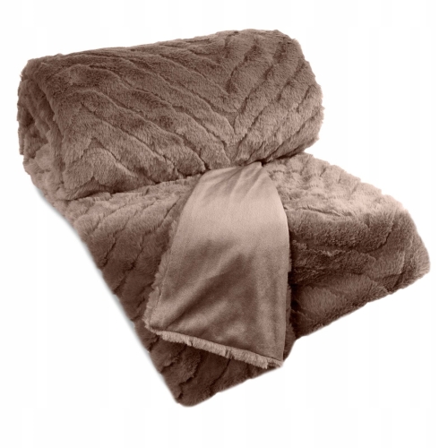 Koc narzuta KATE 150x200 Ciemny Beżowy futrzany puszysty z efektem 3D