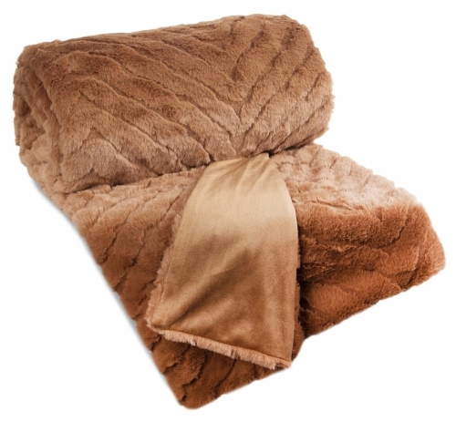 Koc narzuta KATE 150x200 Miodowy futrzany puszysty z efektem 3D 