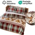 Pościel Świąteczna 160x200 Renifer Choinka Kratka Czerwień 100% Satyna Bawełniana 