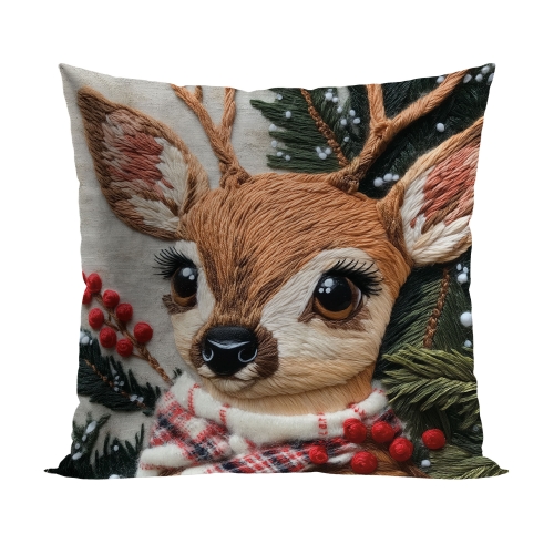 Poszewka Świąteczna Welurowa 40x40 Jelonek z efektem wyszywania 