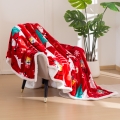 Puszysty koc świąteczny 160x200 Choinki Bałwanki Świąteczne Czerwony BARANEK 