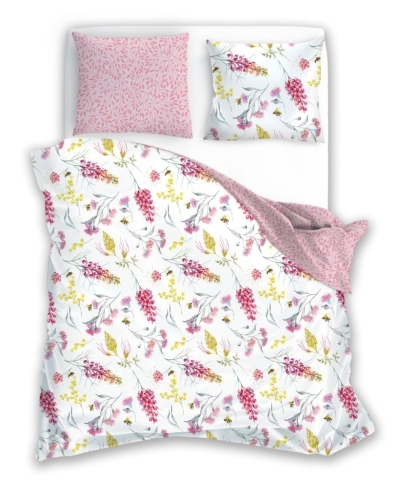 Pościel Satynowa 140x200 Milagro Kwiaty Dwustronna jasna różowa