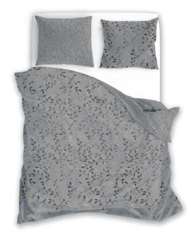 Pościel Satynowa 140x200 Milagro Liście Szare Popielata Dwustronna