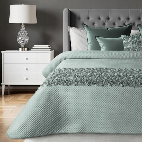 Narzuta dekoracyjna 220x240 Ceramika Roses Miętowa welwetowa geometryczne pikowanie 