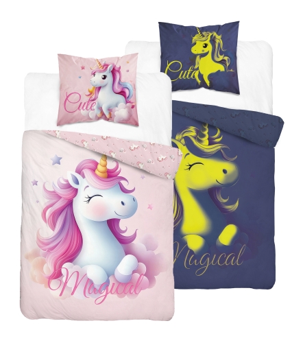 Pościel Świecąca w ciemności 140x200 Jednorożec Unicorn Tęczowy