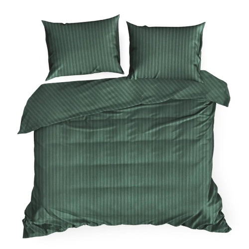 Pościel Satynowa 160x200 Gładka w Pasy Premium zielony