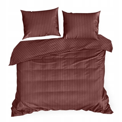 Pościel Satynowa 160x200 Gładka w Pasy Premium burgund/bordo