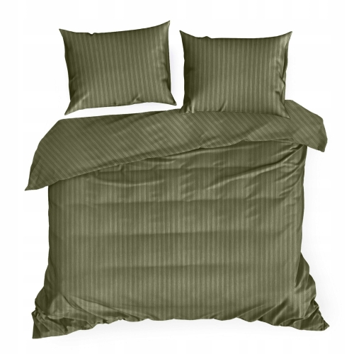 Pościel Satynowa 160x200 Gładka w Pasy Premium oliwkowy 