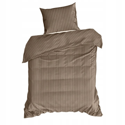 Pościel Satynowa 140x200 Gładka w Pasy Premium cappucino