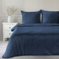 Pościel Satynowa 220x200 Gładka w Pasy Premium granat
