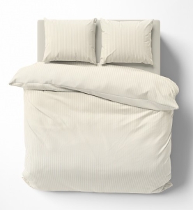 Pościel Satynowa 160x200 Gładka w Pasy Premium kremowa