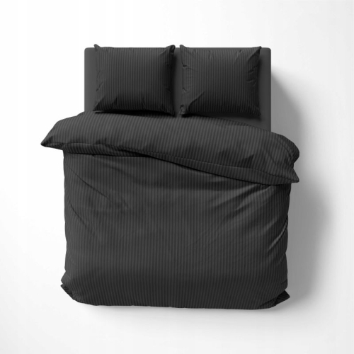 Pościel Satynowa 220x200 Gładka w Pasy Premium czarna