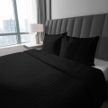 Pościel Satynowa 180x200 Gładka w Pasy Premium Czarna