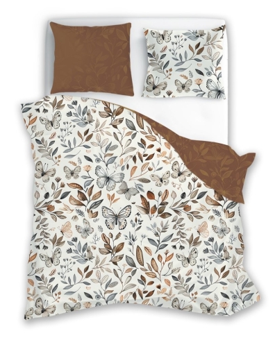 Pościel Bawełniana 160x200 Gusto Motyle Dwustronna beż/brąz 