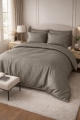 Posciel z Adamaszku 140x200 Geometryczna paski 1 cm beżowa taupe