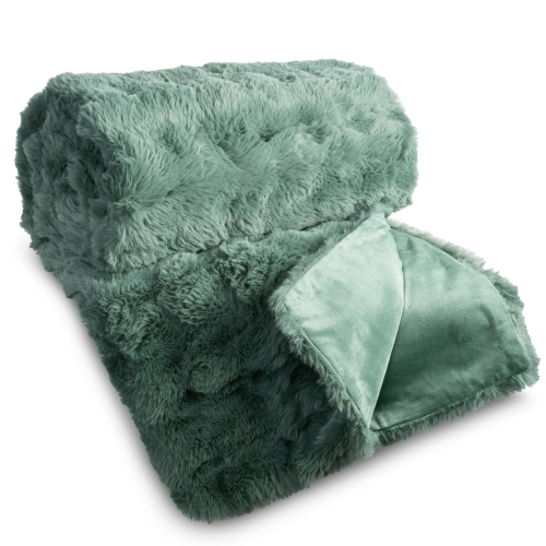 Koc narzuta dekoracyjna LILY 200x220 zielony/szałwiowy futrzany i puszysty efekt 3D