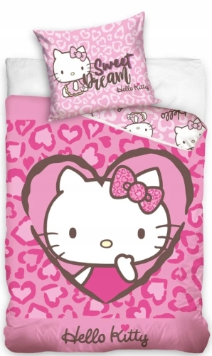 Pościel bawełniana 140x200 Hello Kitty Kotek różowy