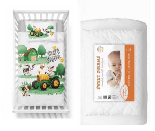 Komplet do łóżeczka 100x135 Kołdra + Pościel Traktorek Farma 