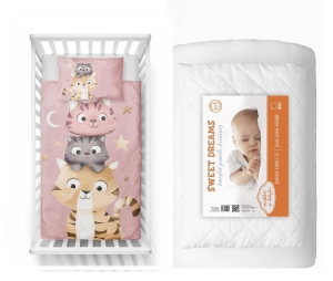Komplet do łóżeczka 90x120 Kołdra + Pościel Kotki trzy różowa 