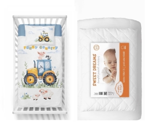 Komplet do łóżeczka 90x120 Kołdra + Pościel Traktorek niebieski farma 