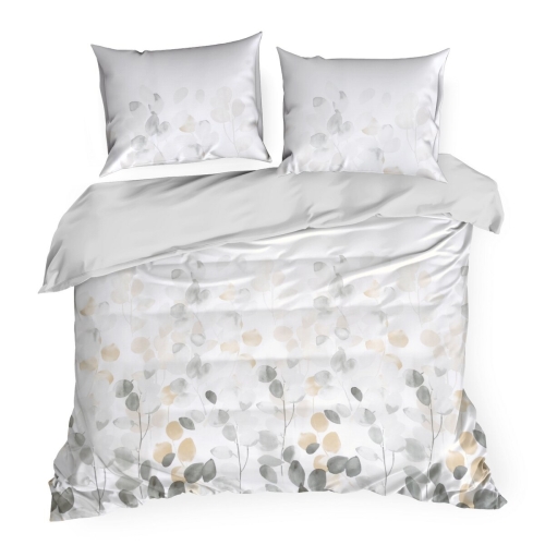 Pościel Satynowa 140x200 Gałązki w odcieniach beżu i szarości