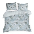 Pościel Satynowa 140x200 Kwiaty niebieska jasnoszara pastelowa