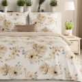 Pościel Satynowa 140x200 Kwiaty beżowa kremowa pastelowa 