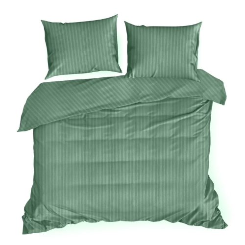 Pościel Satynowa 160x200 Gładka w Pasy Premium zielony 