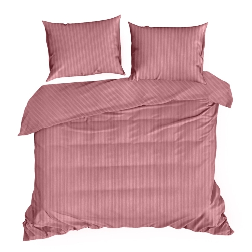 Pościel Satynowa 160x200 Gładka w Pasy Premium różowy pudrowy
