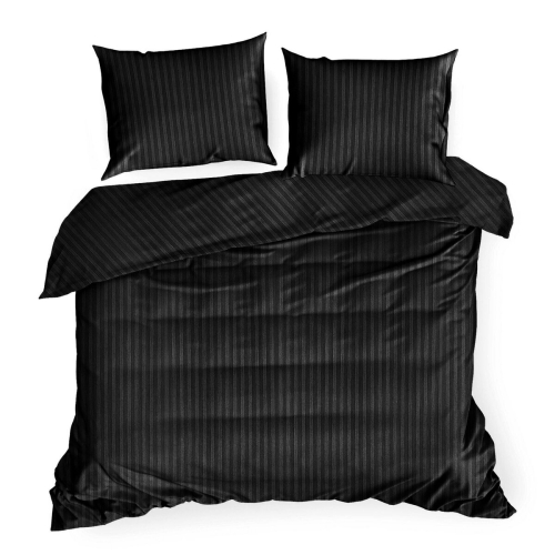 Pościel Satynowa 220x200 Gładka w Pasy Premium czarny