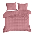 Pościel Satynowa 220x200 Gładka w Pasy Premium różowy pudrowy