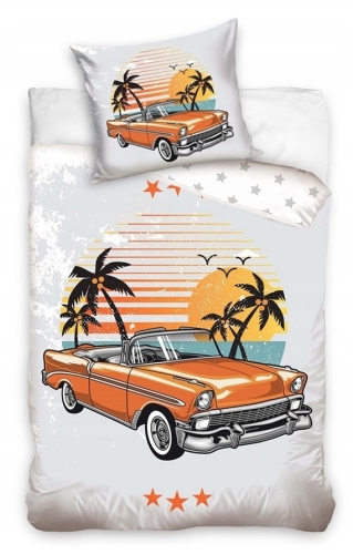  Pościel Dziecięca 140x200 Auto Retro Vintage – Samochód  Bawełniana   