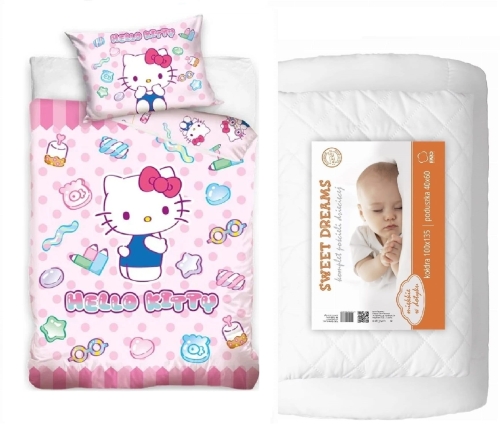 Komplet do łóżeczka 100x135 Kołdra + Pościel Hello Kitty Kotek 