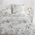 Pościel Satynowa 160x200 Liście Kwiaty Jasnobeżowa
