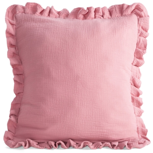 Poszewka 45x45 Muślinowa z falbanką różowa