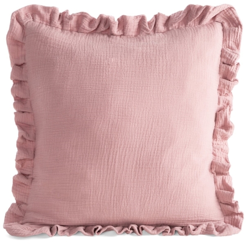 Poszewka 45x45 Muślinowa z falbanką pudrowa