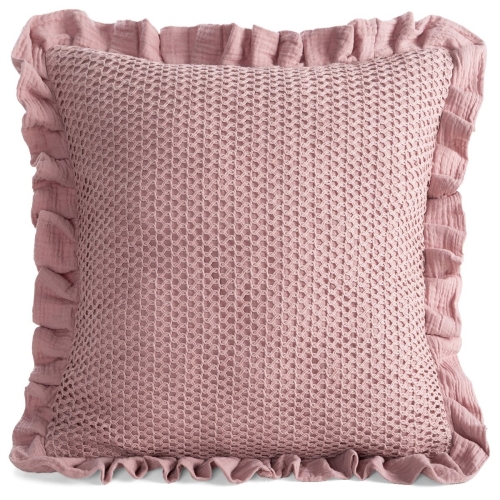 Poszewka 45x45 Muślinowa z falbanką i koronką pudrowa