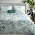 Pościel Satynowa 220x200 Liście Zielona/Miętowa