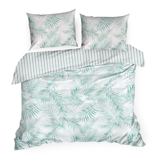 Pościel Satynowa 160x200 Liście Zielona/Miętowa 