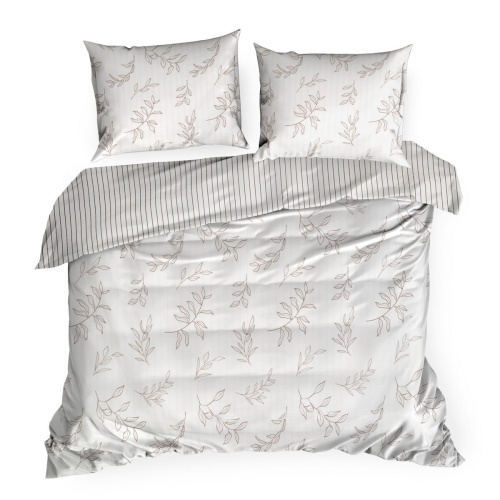 Pościel Satynowa 160x200 Liście beżowe na jasnym tle