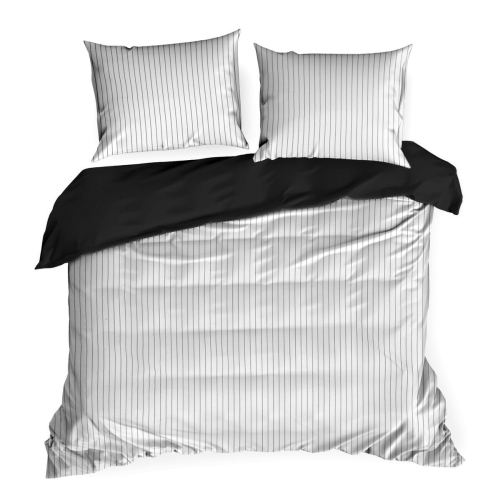 Pościel Satynowa 140x200 Raya Paski biało czarne