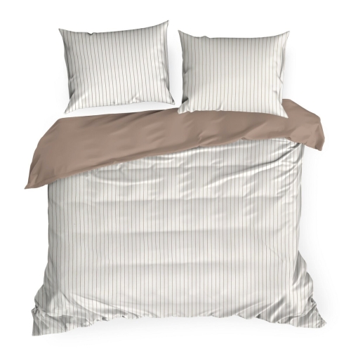 Pościel Satynowa 140x200 Raya Paski biało beżowe